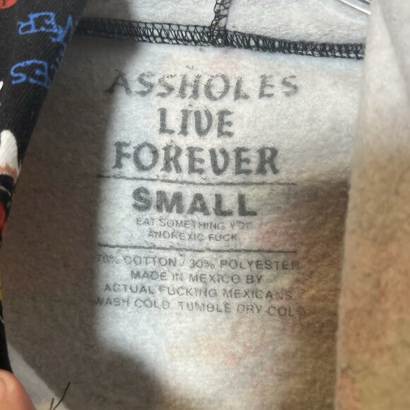 Assholes*s Live Forever Mens S Hoodie Sweatshirt All Over Print Skull Devil Rose - Picture 4 of 5